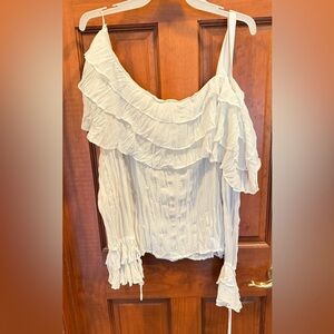 Le Caviar White Ruffle off shoulder Top.  Size Large